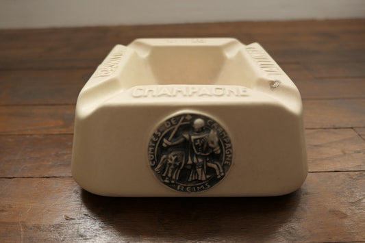 ANCIEN GRAND CENDRIER COMTES DE CHAMPAGNE TAITTINGER REIMS DECO ALCOOL VINTAGE