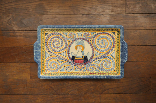 ANCIEN PLATEAU FAIENCE QUIMPER HENRIOT ANNEES 1930 BRETAGNE COIFFE FEMME