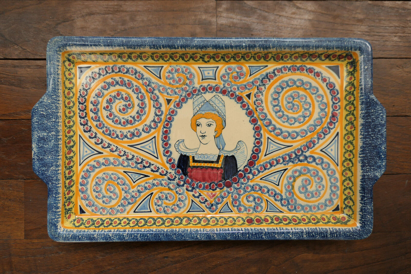 ANCIEN PLATEAU FAIENCE QUIMPER HENRIOT ANNEES 1930 BRETAGNE COIFFE FEMME