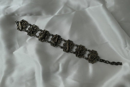 BRACELET VINTAGE METAL THEME MARINE POISSON COQUILLAGES BATEAU