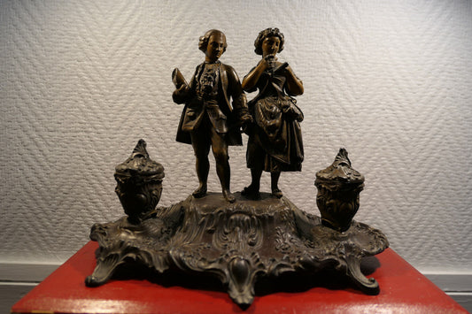 ANCIEN DOUBLE ENCRIER REGULE SIGNE A. BOSSU DEBUT XXe