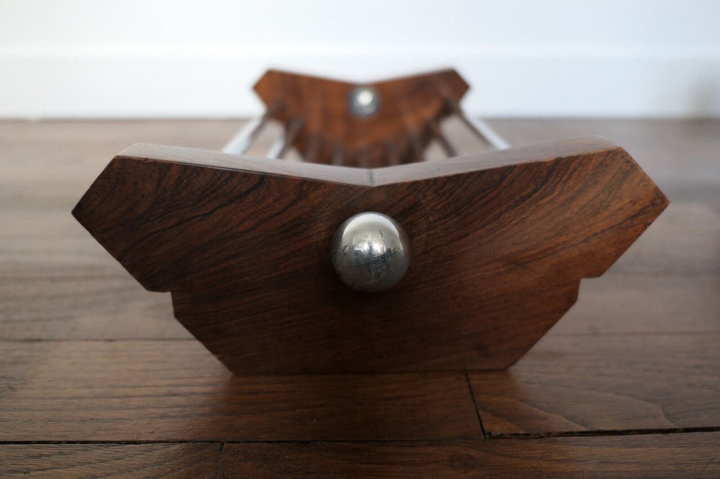 ANCIENNE CORBEILLE A FRUITS BOIS METAL ART DECO ANNEES 1930