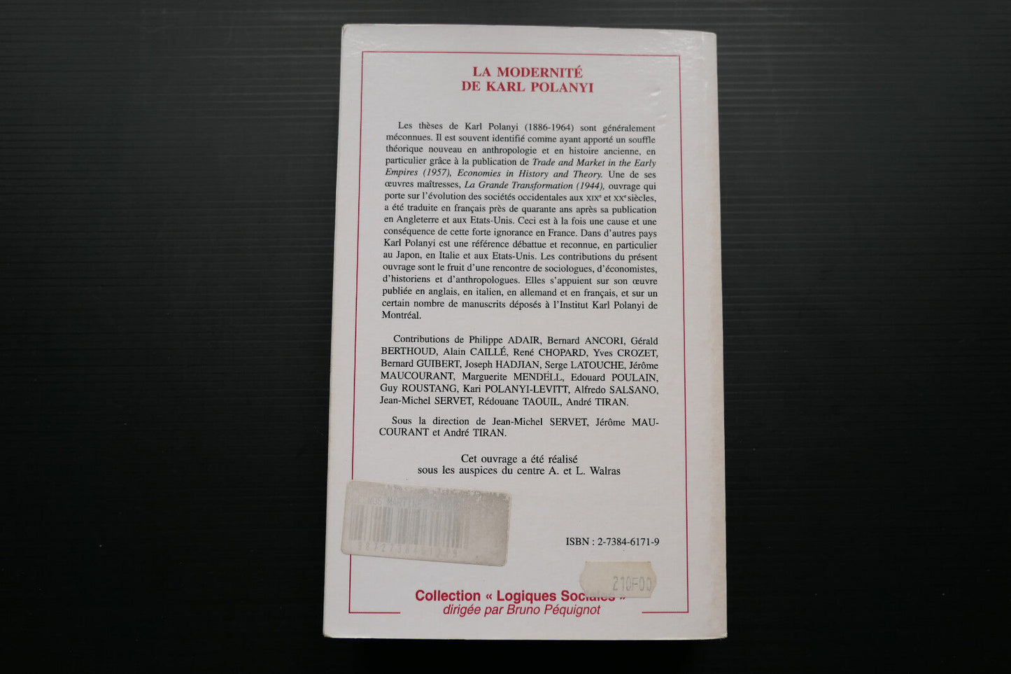 LA MODERNITE DE KARL POLANYI LOGIQUES SOCIALES L'HARMATTAN 2000