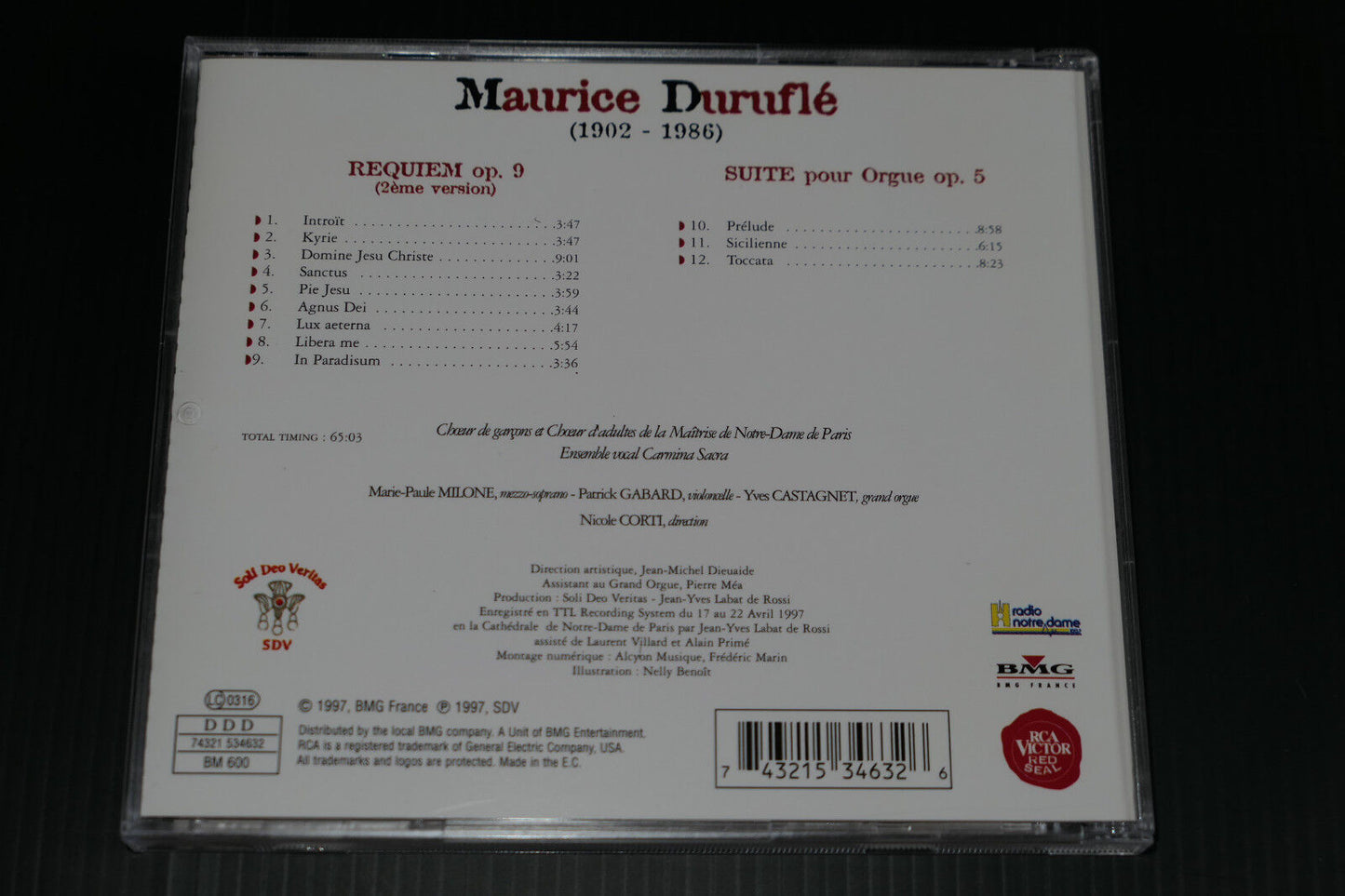 CD MAURICE DURUFLE / REQUIEM A NOTRE DAME DE PARIS / 1997
