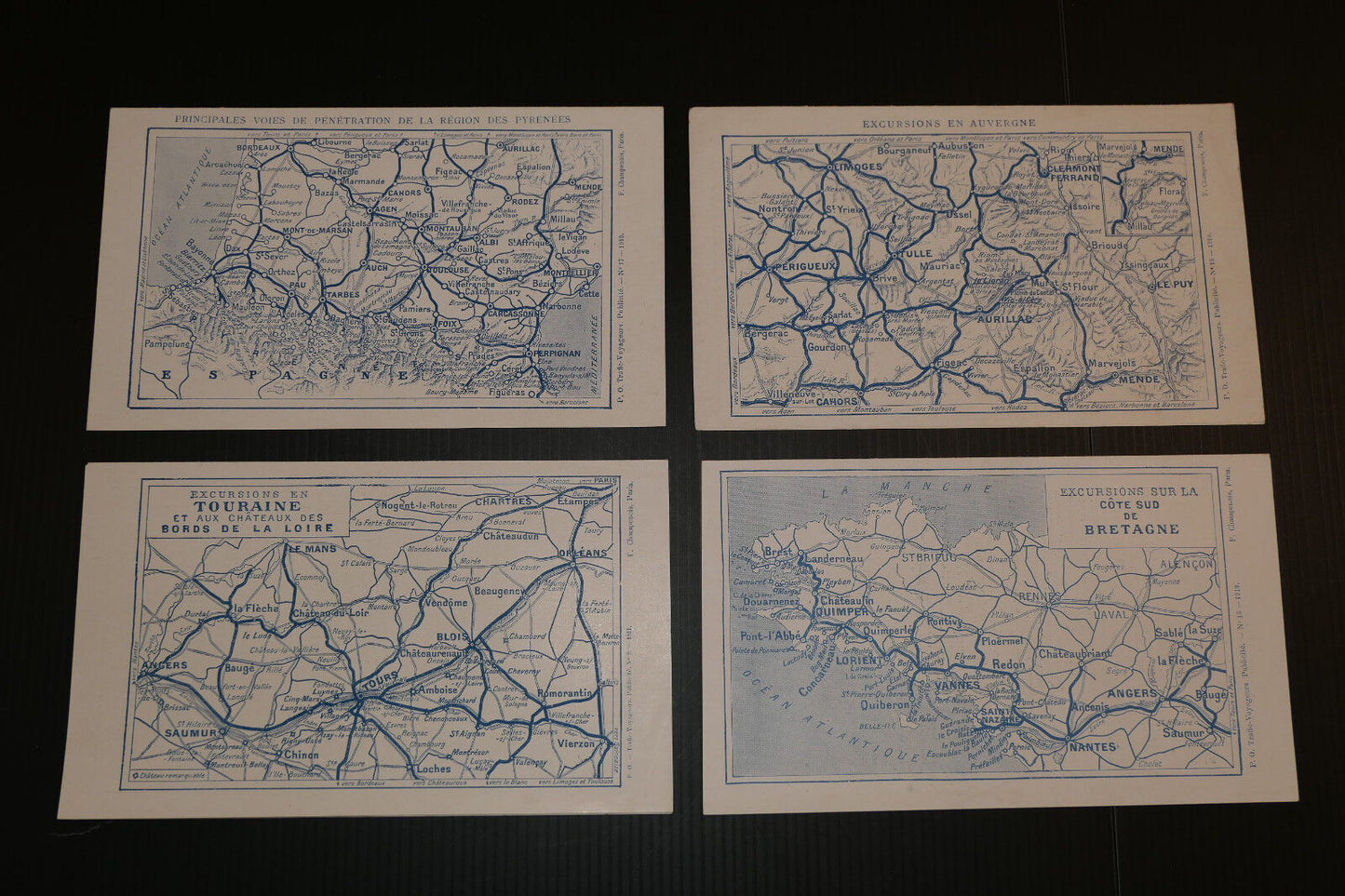 ANCIEN DEPLIANT TOURISTIQUE CHEMIN DE FER DE PARIS A ORLEANS (LOT x 4) 1910/1911
