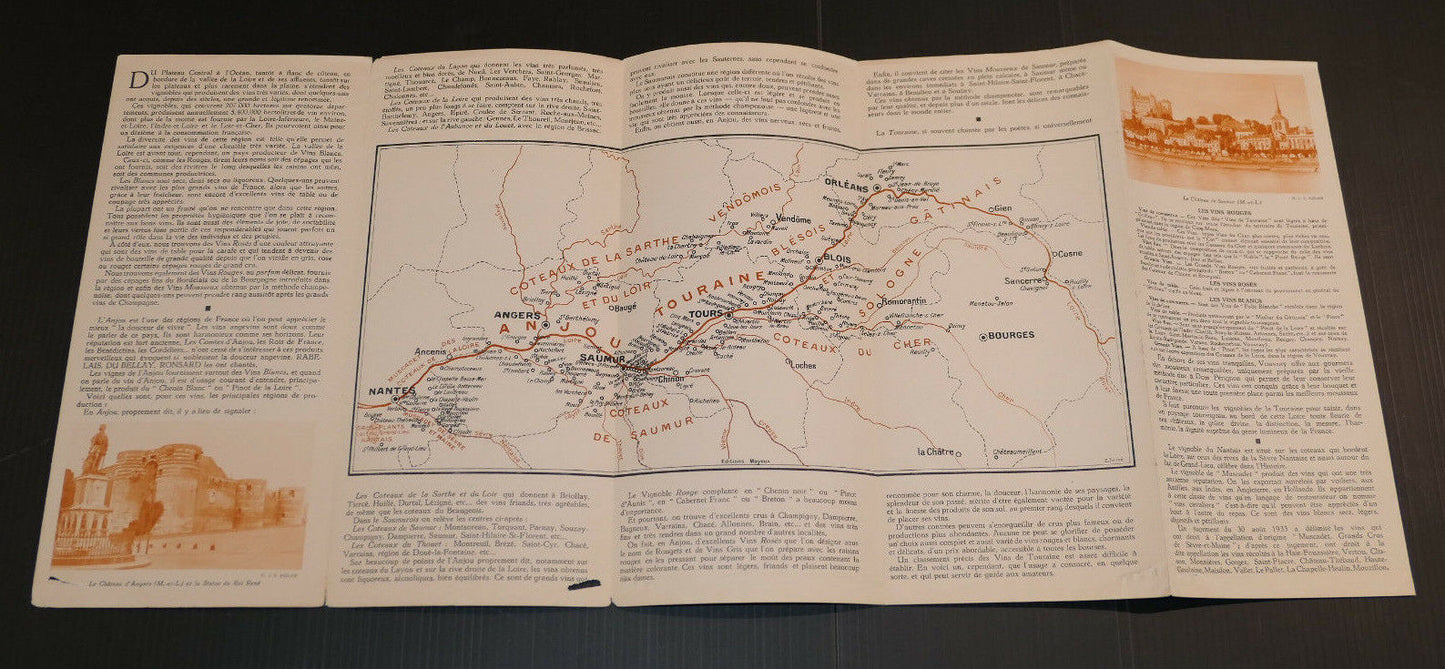 ANCIEN DEPLIANT TOURISTIQUE CHEMINS DE FER VINS DE LA REGION DE LA LOIRE