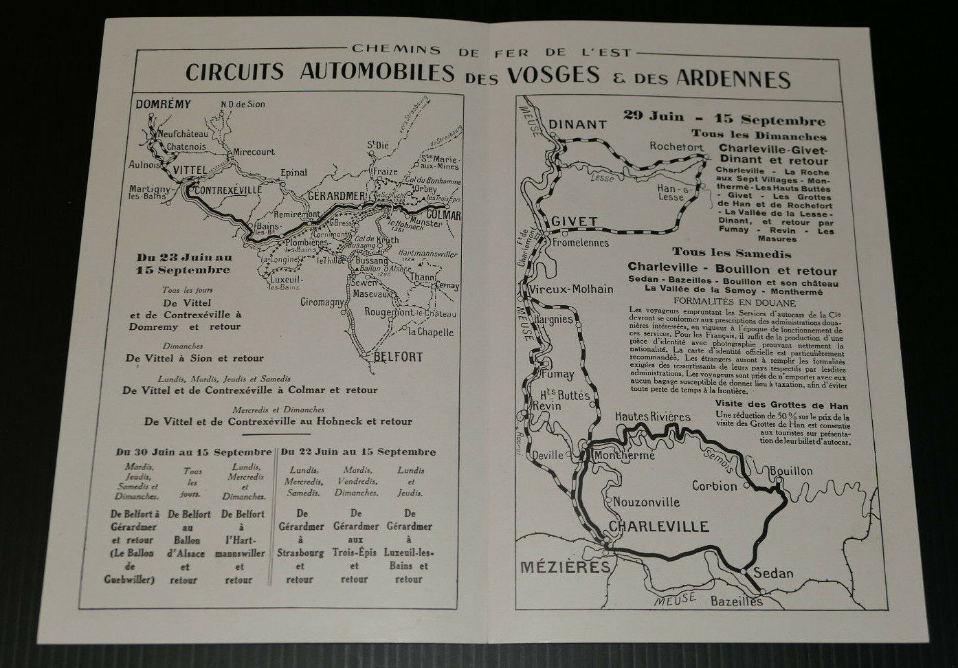 ANCIEN DEPLIANT TOURISTIQUE LES VOSGES LES ARDENNES CIRCA 1930