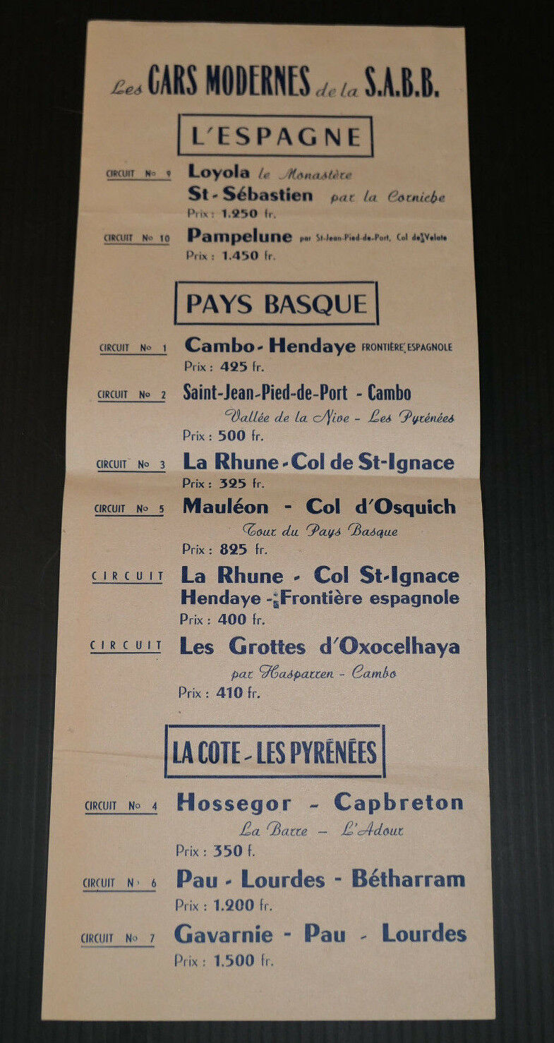 ANCIENNE PUBLICITE LES CARS MODERNES DE LA SAAB ESPAGNE PAYS BASQUE PYRENEES
