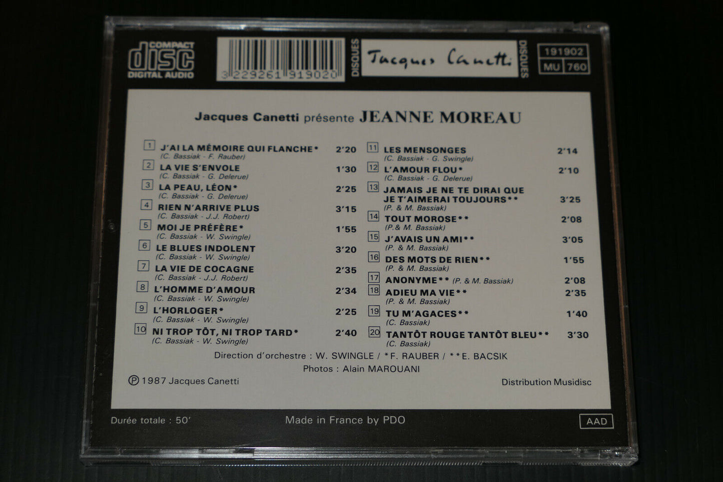 CD JEANNE MOREAU / JACQUES CANETTI / 1987