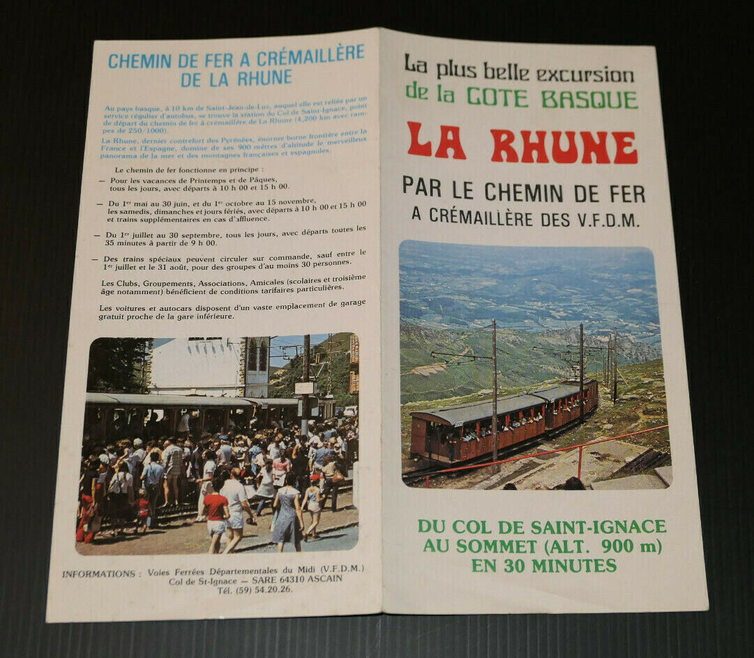 ANCIEN DEPLIANT TOURISTIQUE LA RHUNE COTE BASQUE EXCURSION CHEMIN DE FER