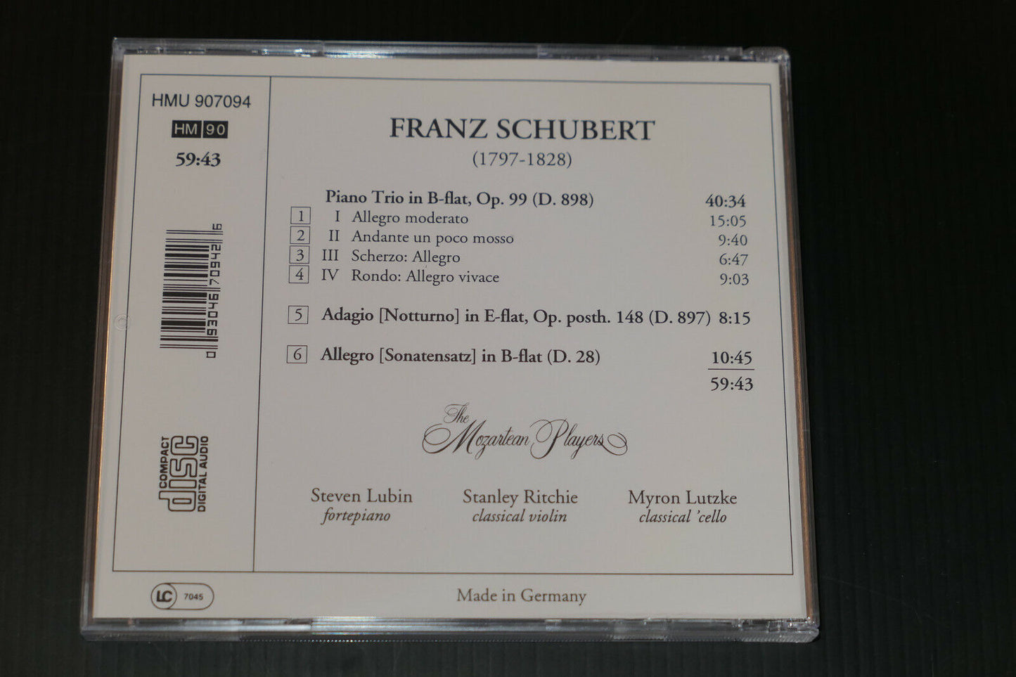 CD FRANZ SCHUBERT / THE MOZARTEAN PLAYERS / HARMONIA MUNDI / 1993