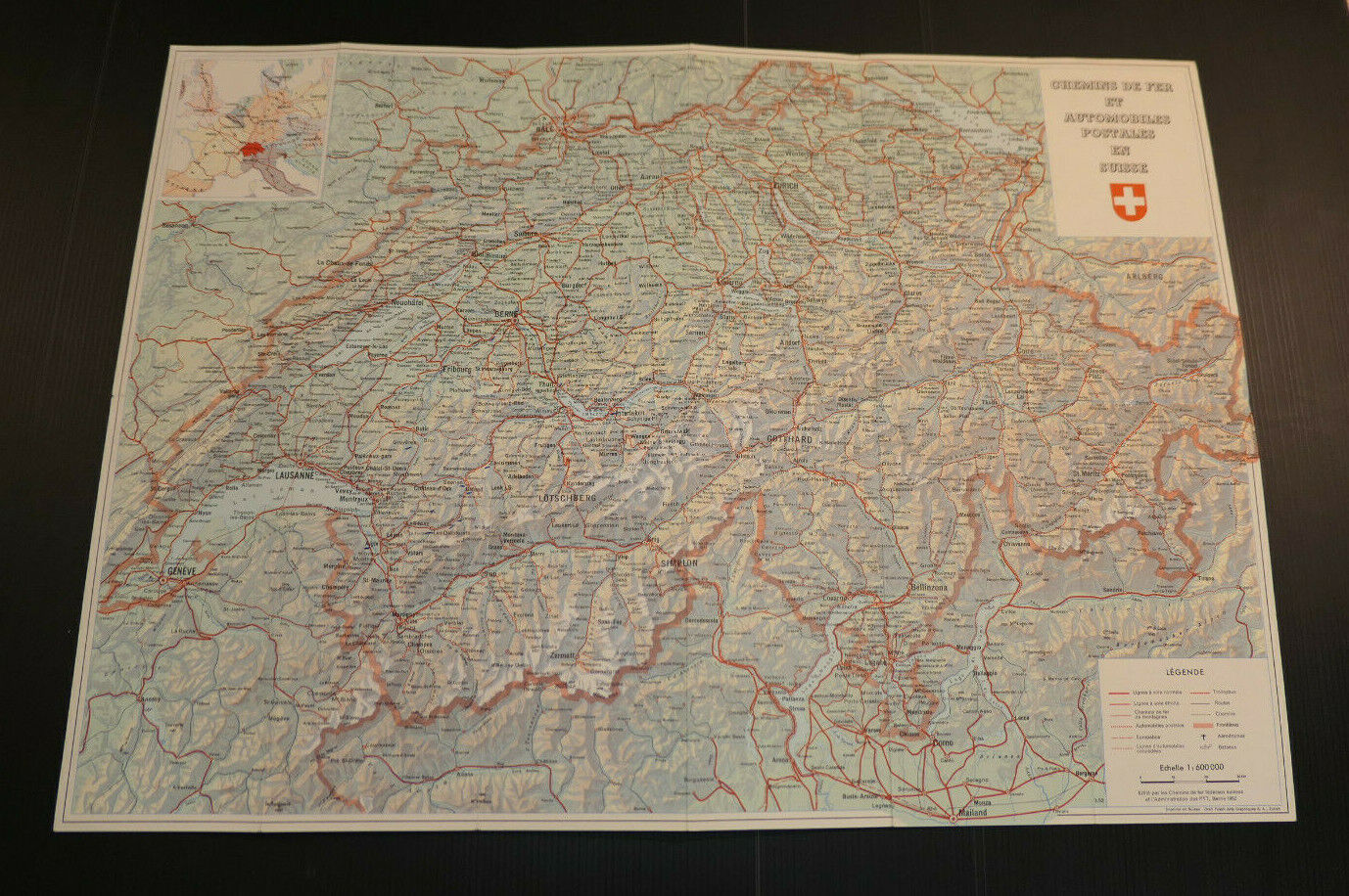 DEPLIANT CARTE TOURISTIQUE PUBLICITE VACANCES EN SUISSE CHEMIN DE FER 1952