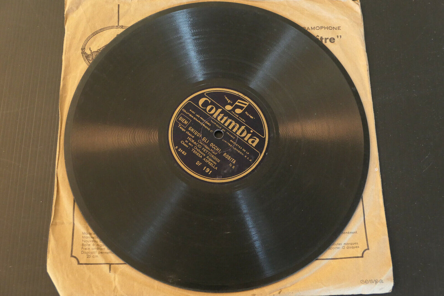 78T 78RPM 10" 25 CM COLUMBIA DF 191 HORACIO PETTOROSSI TERESA ASPRELLA TANGO