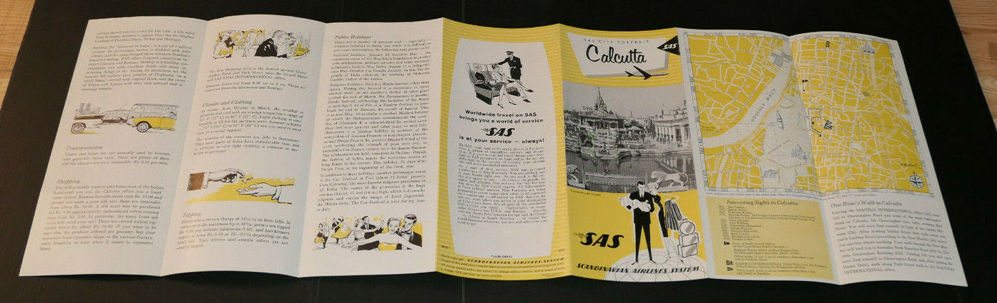 ANCIEN DEPLIANT TOURISTIQUE VOYAGE SAS SCANDINAVIAN AIRLINES SYSTEM CALCUTTA