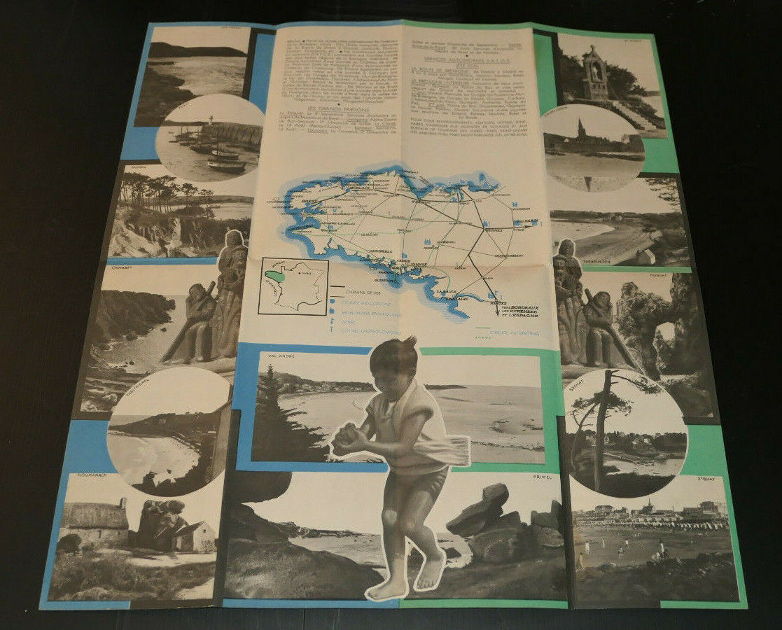 ANCIEN DEPLIANT TOURISTIQUE PUBLICITE TOURISME VOYAGE TRAIN BRETAGNE CIRCA 1930