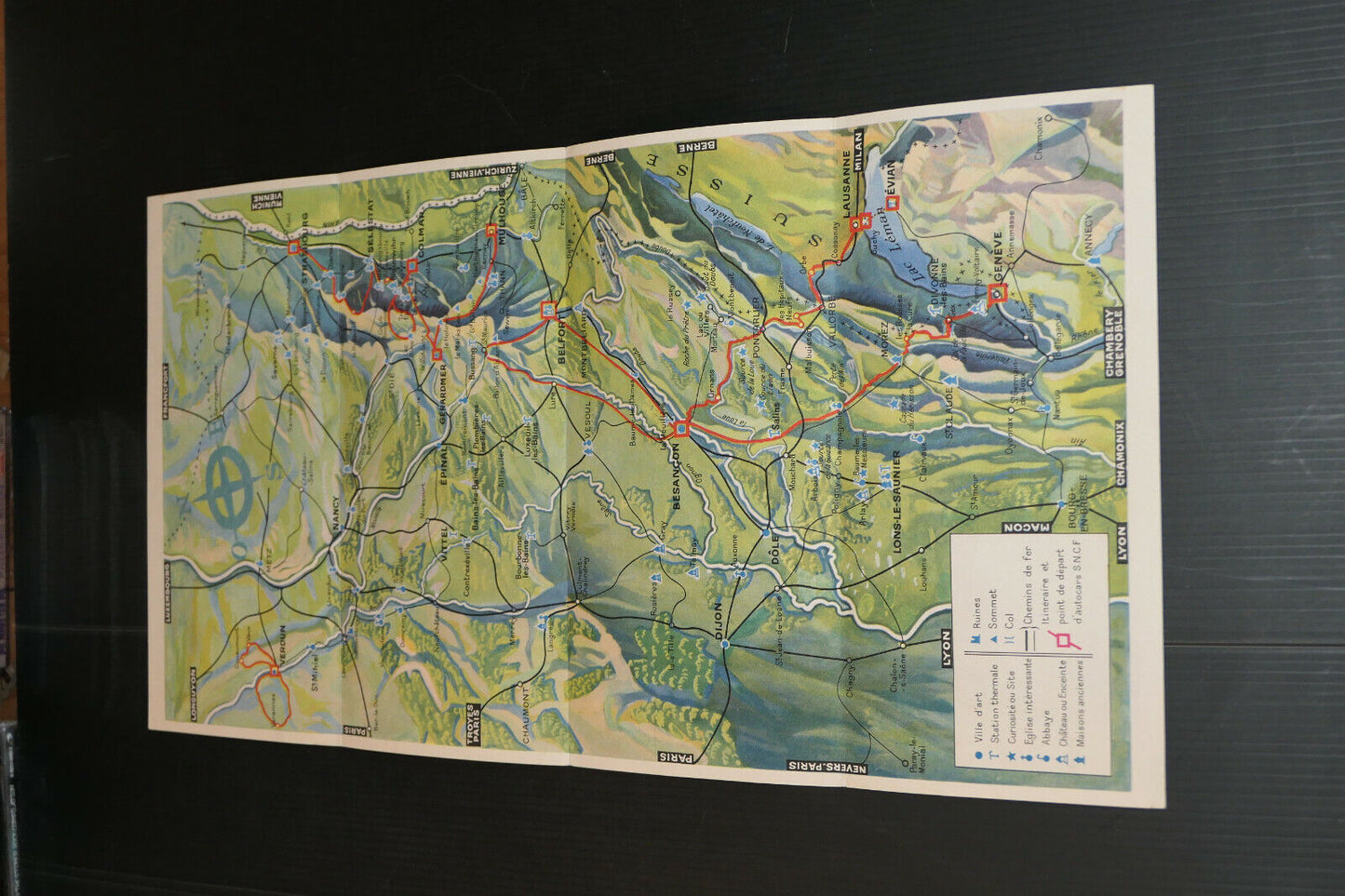 ANCIEN DEPLIANT TOURISTIQUE TOURISME VOYAGE TRAIN SNCF VOSGES JURA 1950