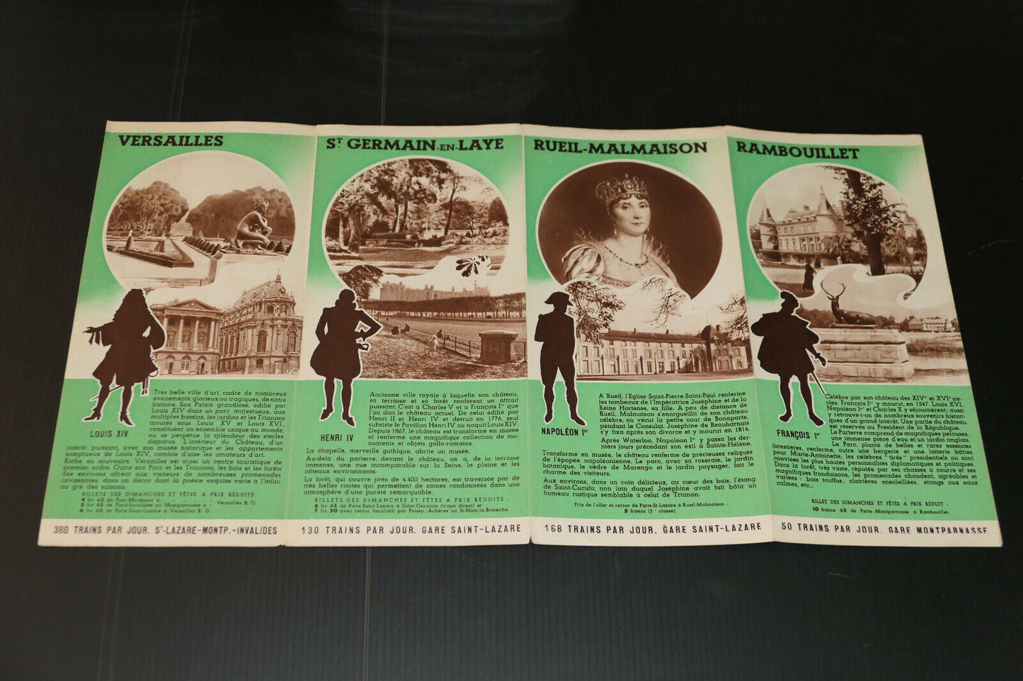 ANCIEN DEPLIANT TOURISME TRAIN LES BELLES PROMENADES EN BANLIEUE ETAT CIRCA 1930
