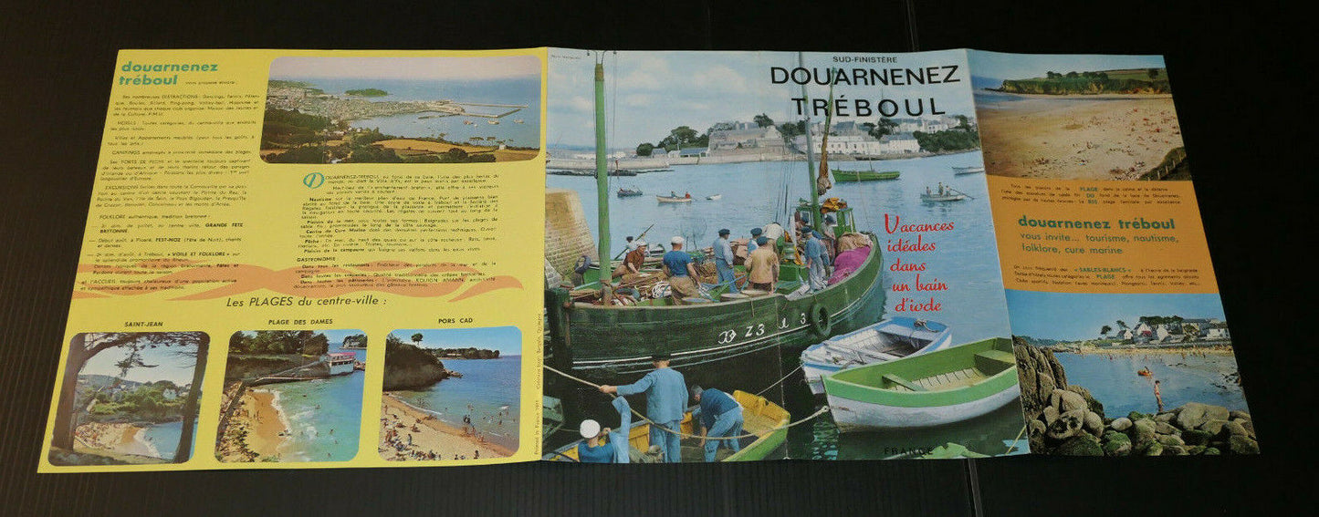 ANCIEN DEPLIANT TOURISTIQUE VACANCES DOUARNENEZ TREBOUL FINISTERE BRETAGNE 1973