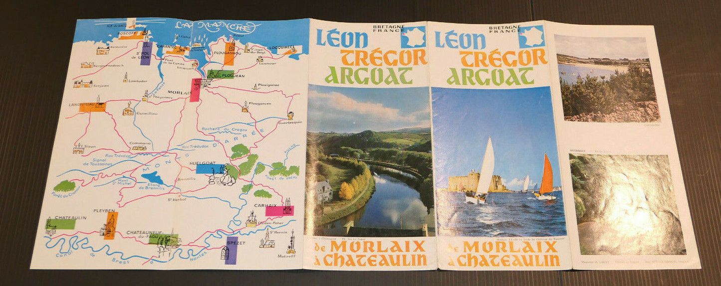 ANCIEN DEPLIANT TOURISTIQUE FINISTERE LEON TREGOR ARGOAT MORLAIX CHATEAULIN