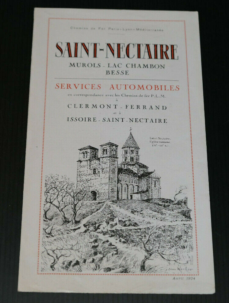 ANCIEN DEPLIANT TOURISTIQUE SAINT-NECTAIRE SERVICES AUTOMOBILES AVRIL 1924