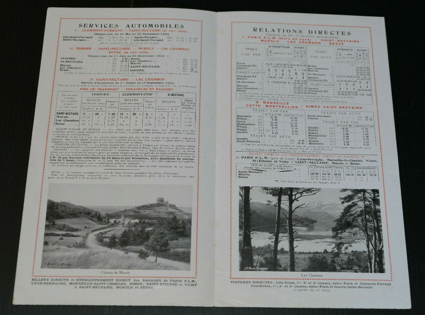 ANCIEN DEPLIANT TOURISTIQUE SAINT-NECTAIRE SERVICES AUTOMOBILES AVRIL 1924