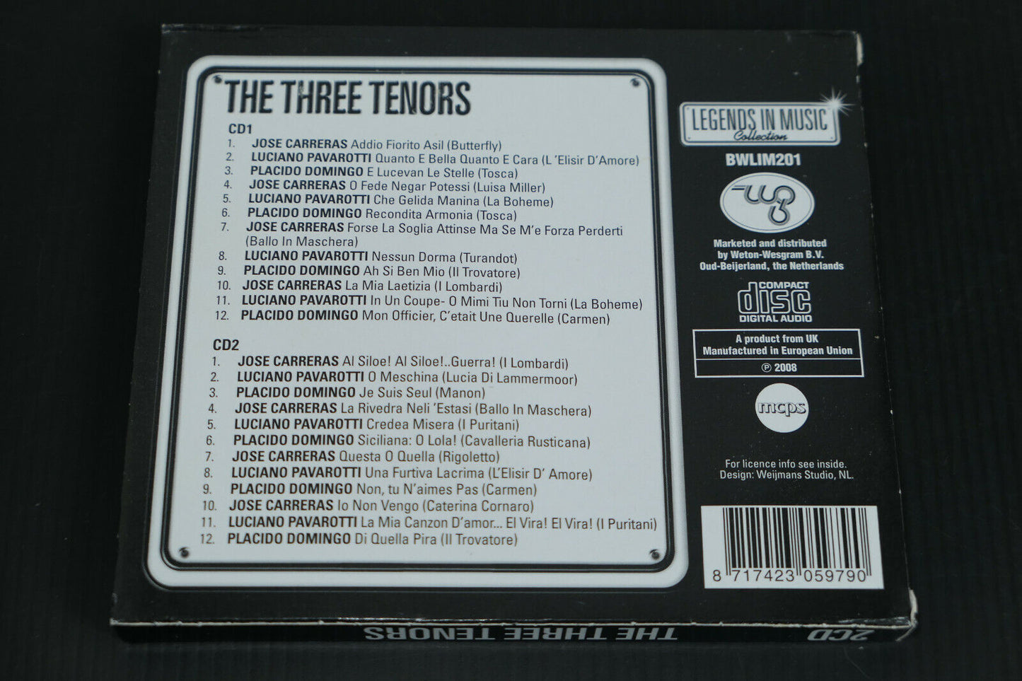 2CD THE THREE TENORS / CARRERAS PAVAROTTI DOMINGO / LEGENDS IN MUSIC 2008