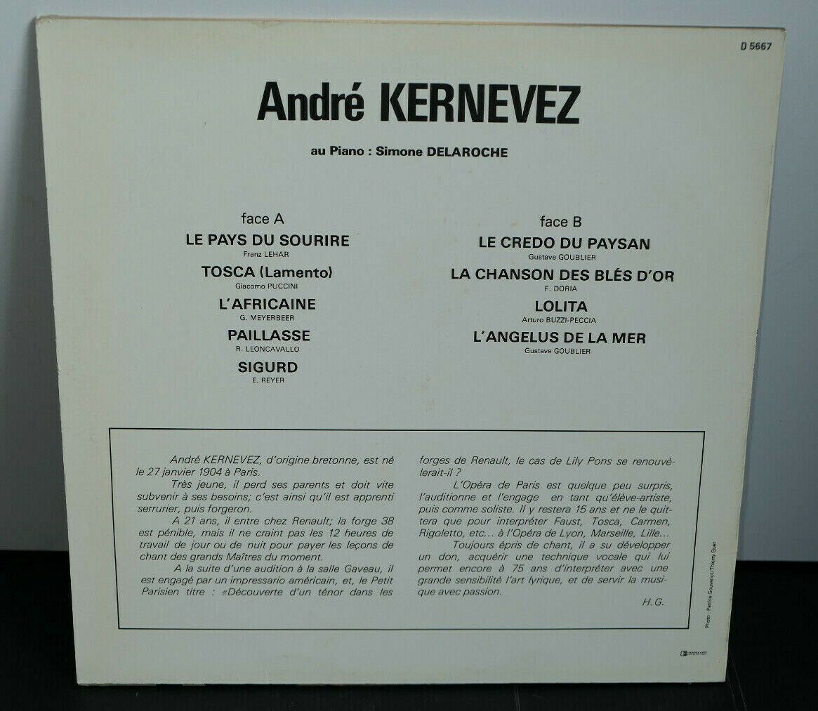 LP 33T 12" ANDRE KERNEVEZ (TENOR) / SIMONE DELAROCHE