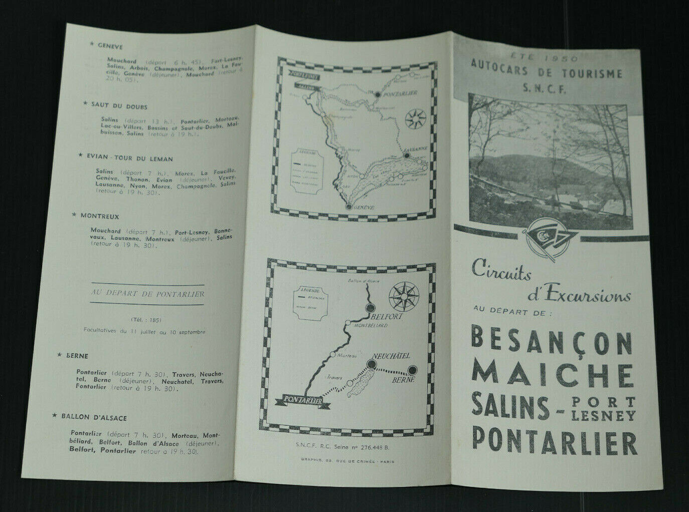 ANCIEN DEPLIANT TOURISME SNCF EXCURSIONS AUTOCARS 1950 BESANCON MAICHE SALINS