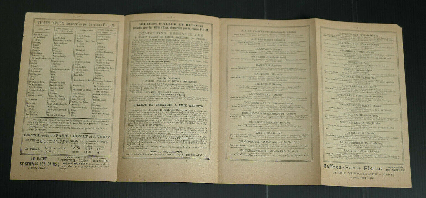 ANCIEN DEPLIANT TOURISME CHEMINS DE FER PLM URIAGE LES BAINS SAISON 1903