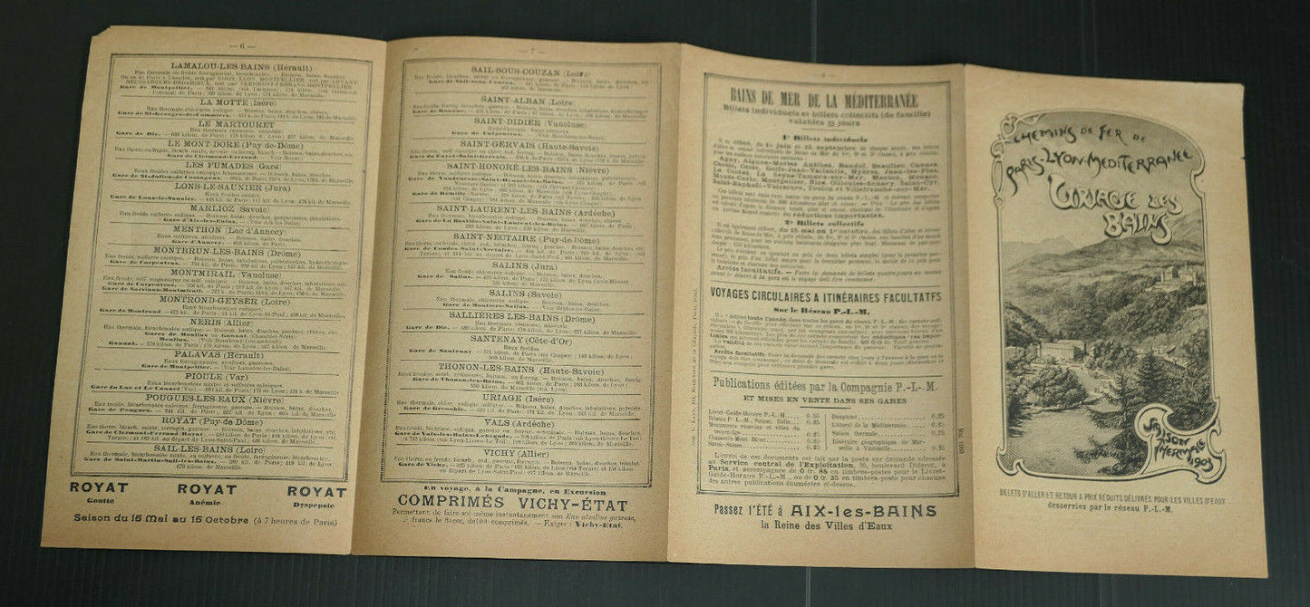 ANCIEN DEPLIANT TOURISME CHEMINS DE FER PLM URIAGE LES BAINS SAISON 1903