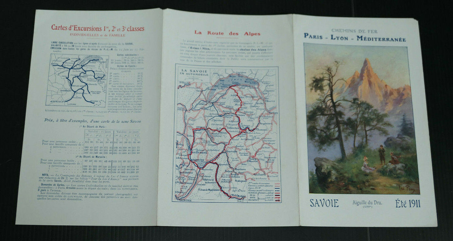 ANCIEN DEPLIANT TOURISME CHEMINS DE FER PLM SAVOIE AIGUILLE DU DRU ETE 1911