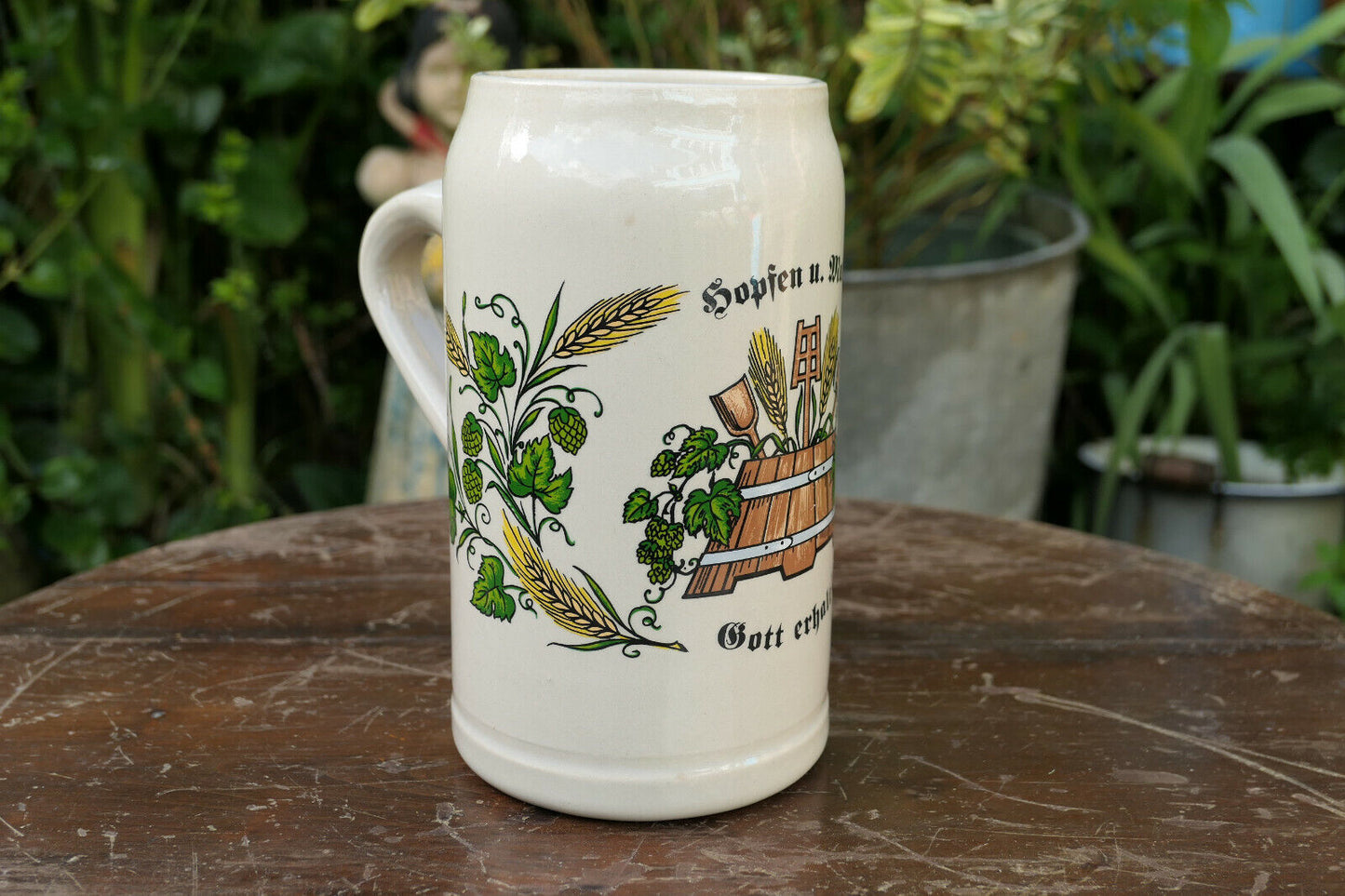 ANCIENNE CHOPE BIERE 1L HOPFEN UND MALZ GOTT ERHALT'S OLD BEER MUG