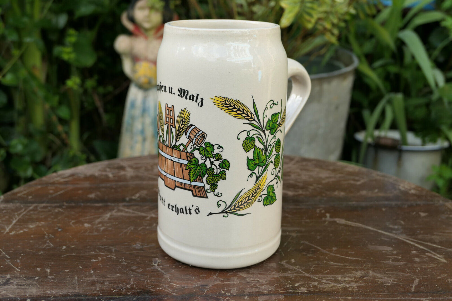 ANCIENNE CHOPE BIERE 1L HOPFEN UND MALZ GOTT ERHALT'S OLD BEER MUG