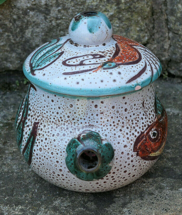 ANCIEN PETIT POT TERRE CUITE DECOR POISSON LANGOUSTE VALLAURIS