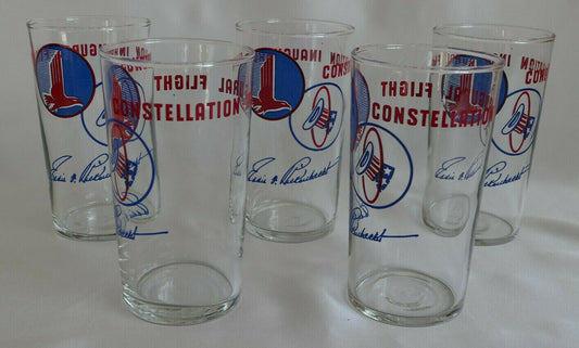 CONSTELLATION INAUGURAL FLIGHT VINTAGE GLASS RARE & COLLECTIBLE LOT X5