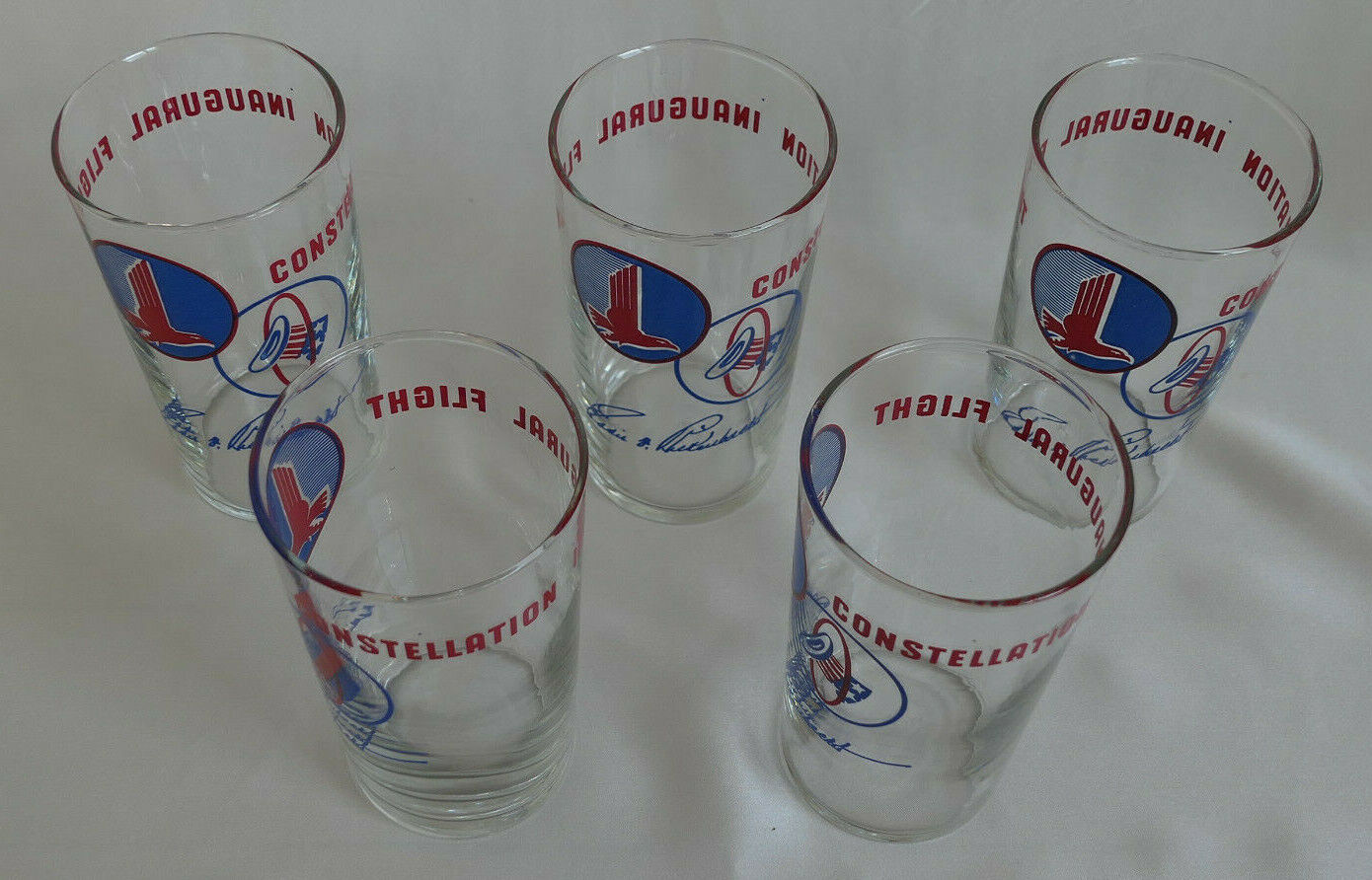CONSTELLATION INAUGURAL FLIGHT VINTAGE GLASS RARE & COLLECTIBLE LOT X5