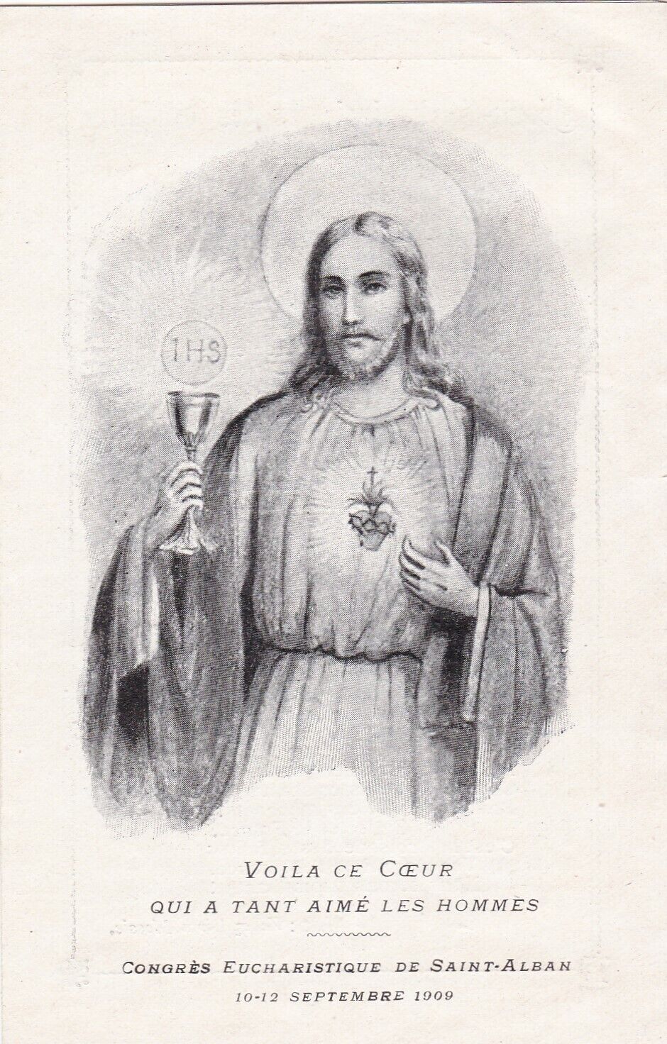 ANCIENNE IMAGE PIEUSE RELIGIEUSE HOLY CARD SOUVENIR CONGRES EUCHARISTIQUE 1909
