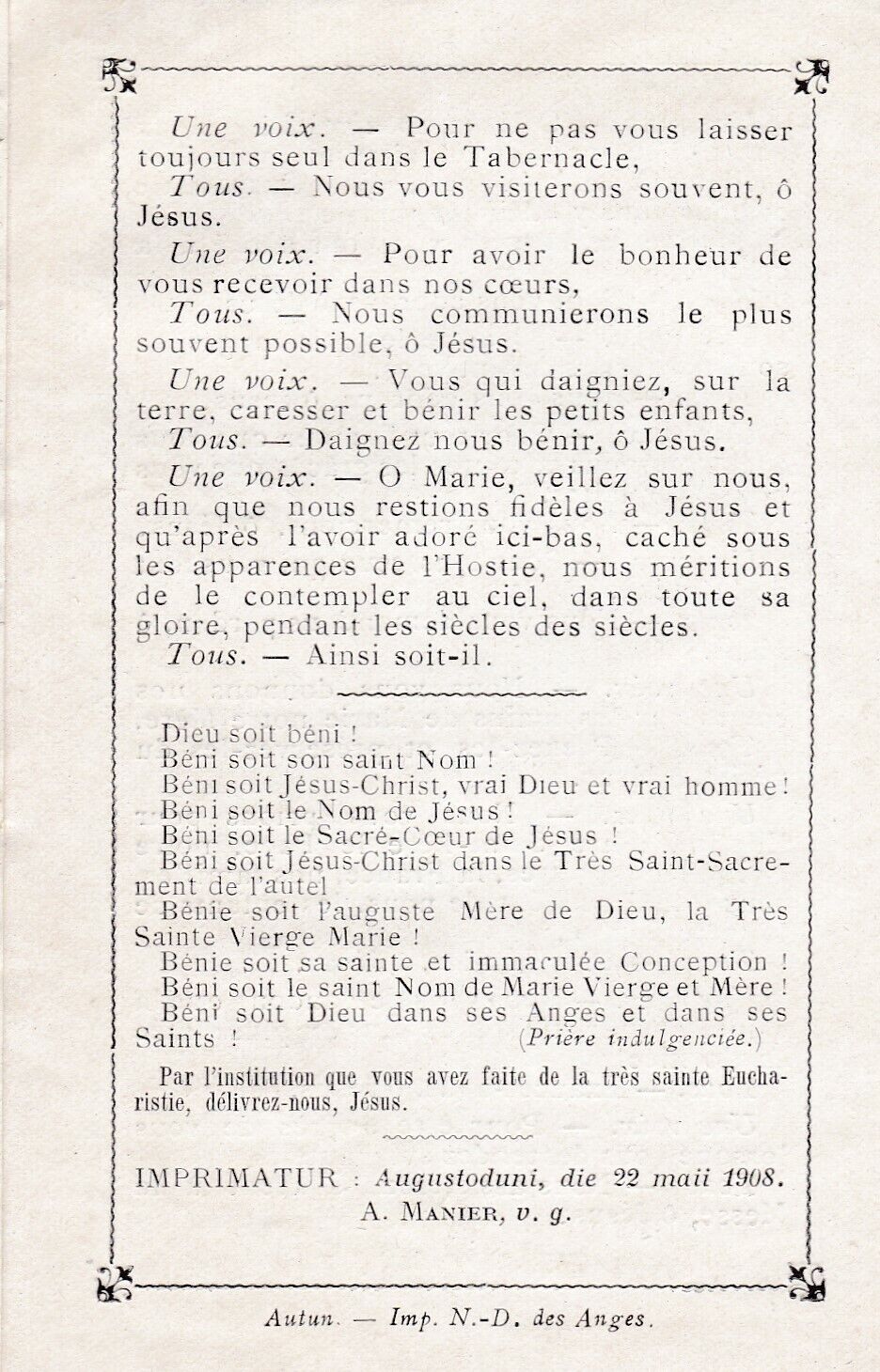 ANCIENNE IMAGE PIEUSE RELIGIEUSE HOLY CARD SOUVENIR CONGRES EUCHARISTIQUE 1909