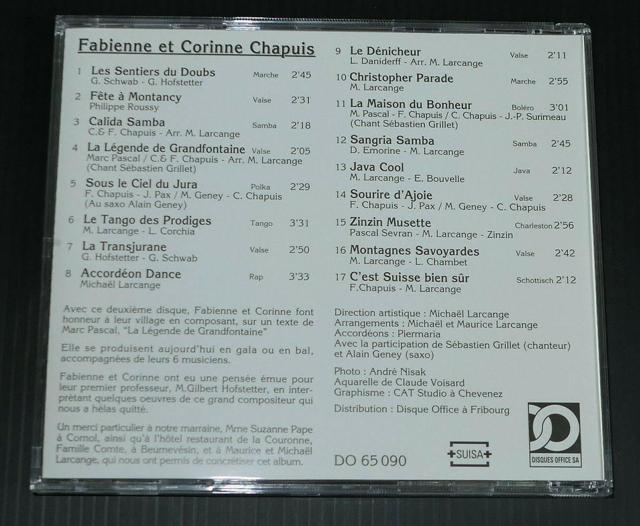CD 17 TITRES / FABIENNE ET CORINNE CHAPUIS / LES SUISSESSES DU MUSETTE