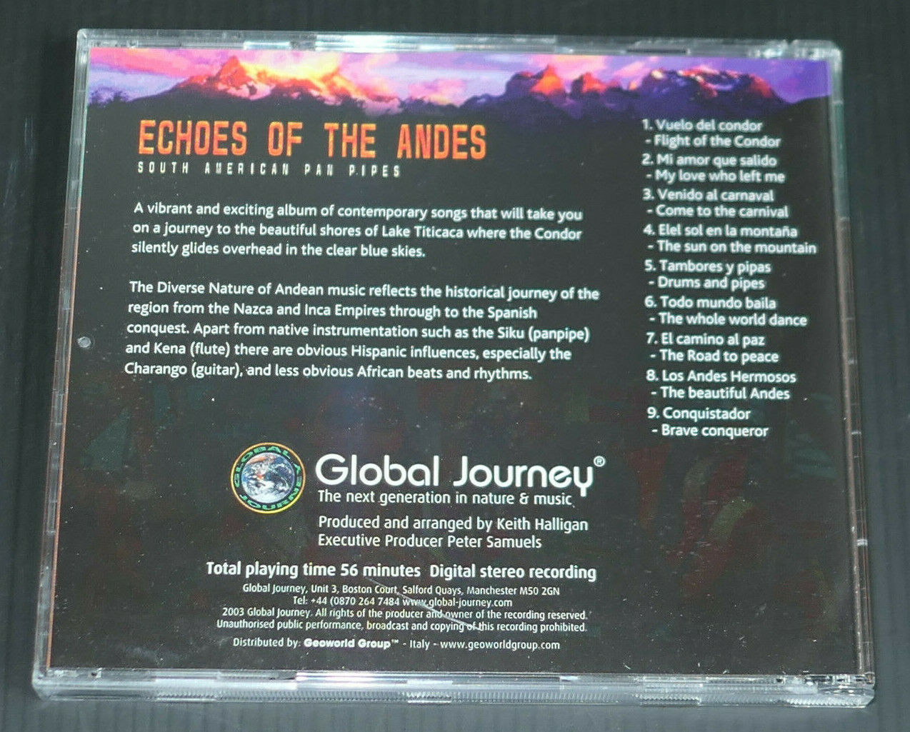 CD GLOBAL JOURNEY ECHOES OF THE ANDES / SOUTH AMERICAN PAN PIPES / LOS VIAJEROS