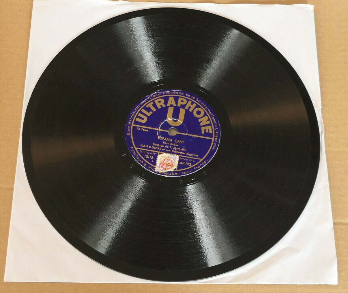 78T 78RPM JUAN LLOSSAS ET SON ORCHESTRE ARGENTIN / ULTRAPHONE AP193