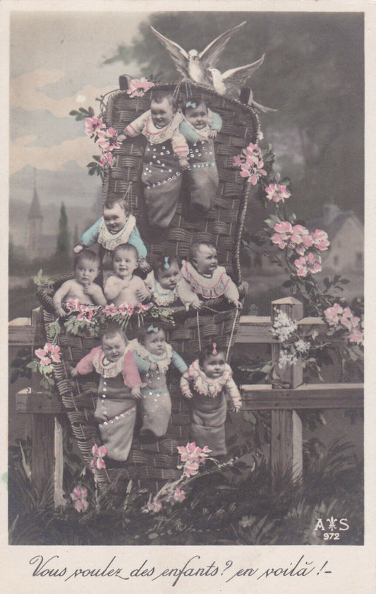 CARTE POSTALE ANCIENNE CPA FANTAISIE VOUS VOULEZ DES ENFANTS ? EN VOILA !