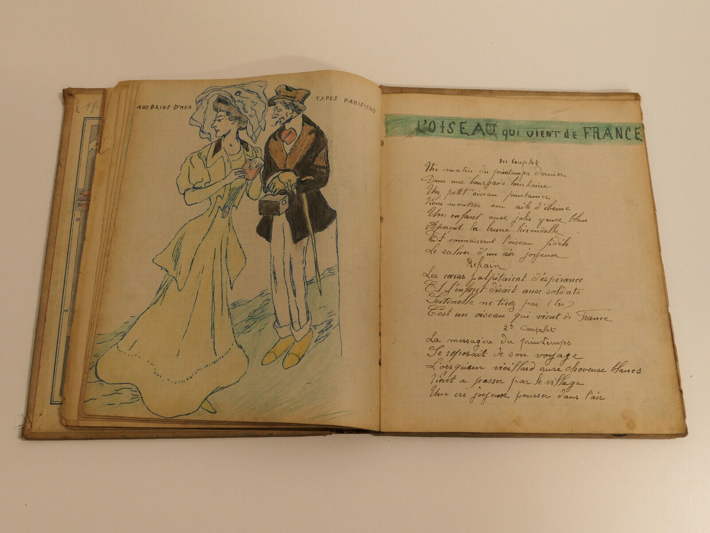 UNIQUE ANCIEN LIVRET CARNET DE CHANTS CHANSONS DESSINS SOLDAT INFANTERIE WWI