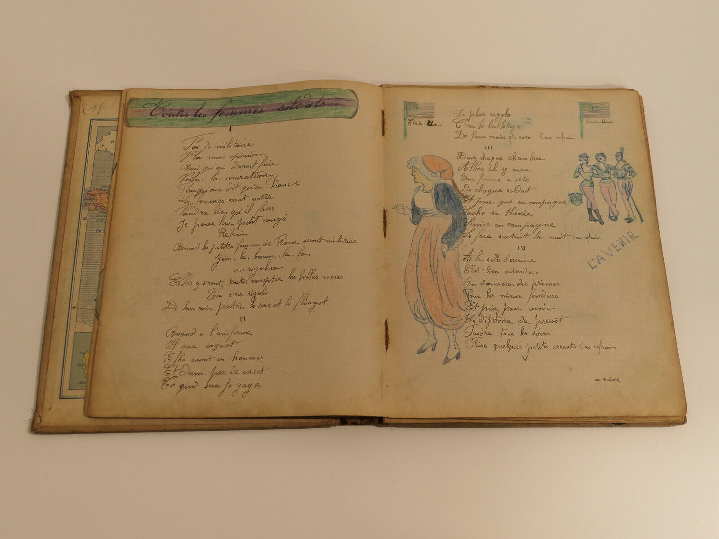 UNIQUE ANCIEN LIVRET CARNET DE CHANTS CHANSONS DESSINS SOLDAT INFANTERIE WWI