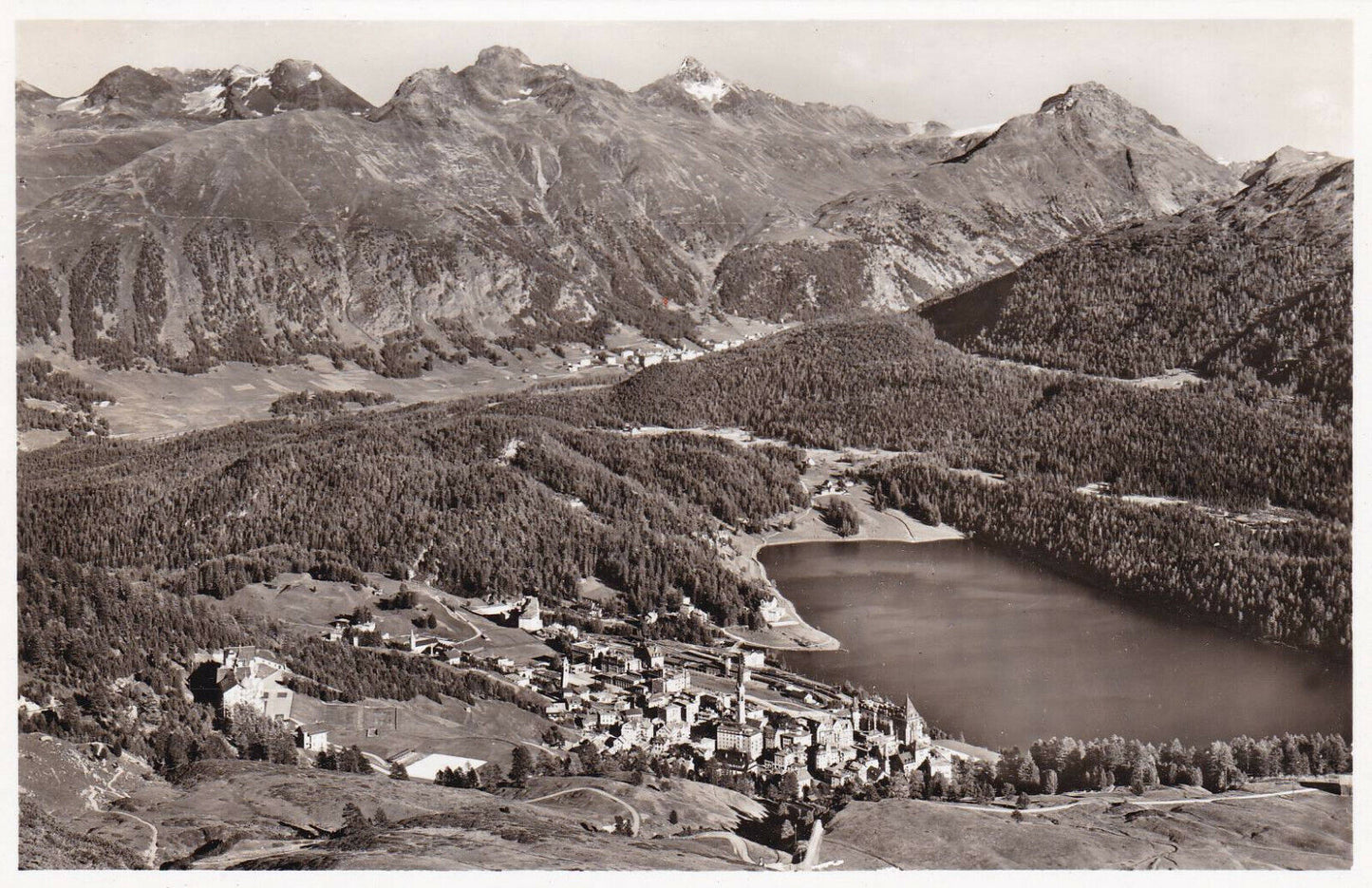 CPSM BLACK AND WHITE POSTCARD / ST MORITZ MIT PIZ LANGUARD