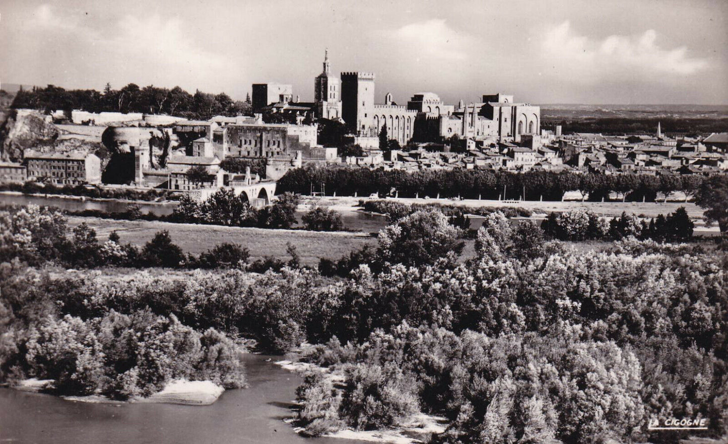CPSM BLACK AND WHITE POSTCARD / AVIGNON GENERAL VIEW RHONE PALACE OF THE POPES