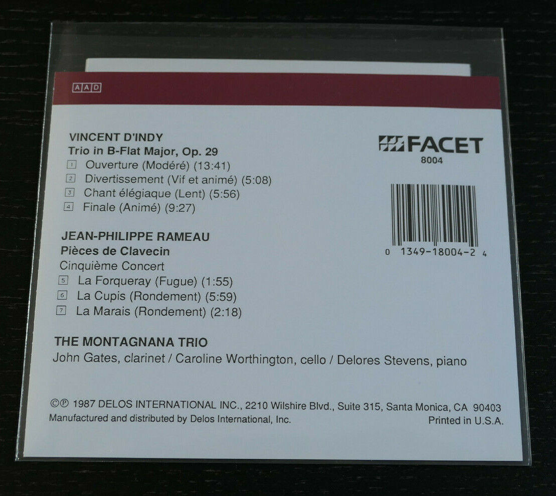 CD THE MONTAGNANA TRIO / D'INDY TRIO / RAMEAU PIECES DE CLAVECIN / FACET 1987
