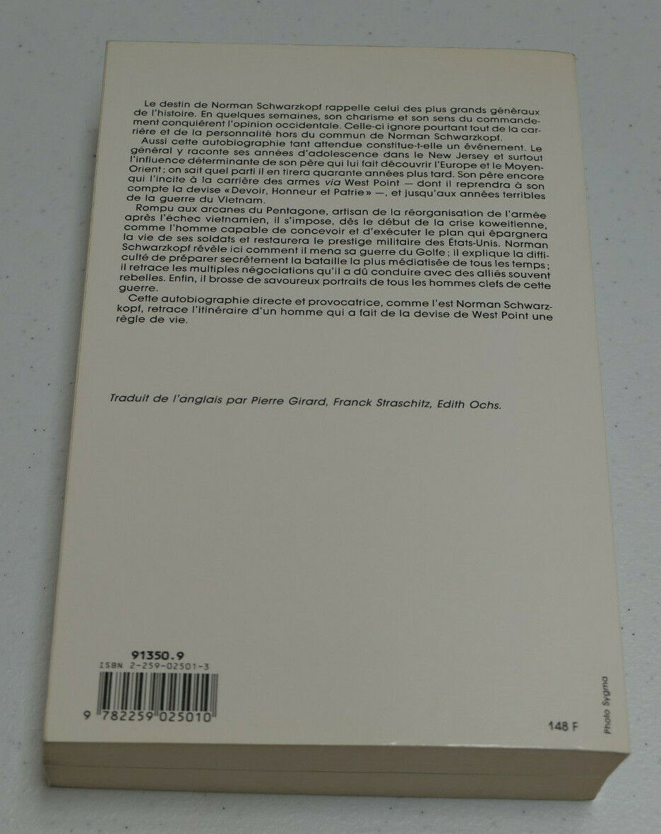 GENERAL H. NORMAN SCHWARZKOPF / MEMOIRES / PLON 1992 / ARMEE MILITAIRE USA