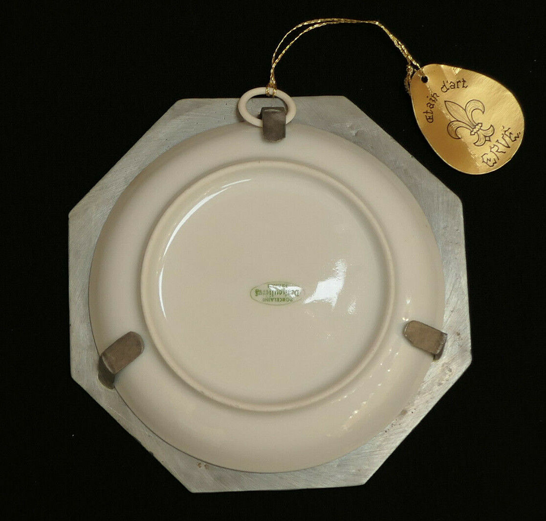PETITE ASSIETTE DECORATIVE EN PORCELAINE ET ETAIN / DESHOULIERES / METIERS