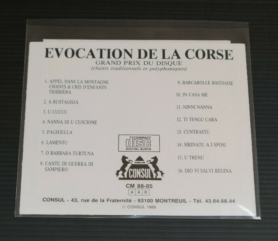 CD EVOCATION DE LA CORSE / GROUPE A CIRNEA / CONSUL 1989